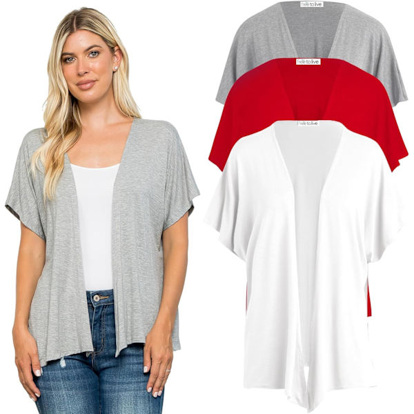 e to Live 3-pack Dolman kortärmad kofta för kvinnor, lätt öppen framsida Kimono hösttröjor dressy casual cover  Heather Grey, R X-Large