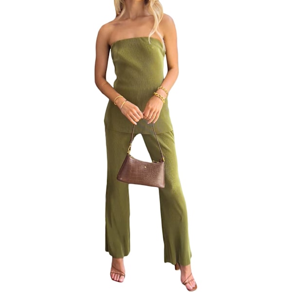 IWI Dam Sexy 2-delat byxor set Strapless Off Shoulder Tube Tops Plisserade vida ben byxor Y2k Kostymer Sommar Kläder B Grön Tub Stor