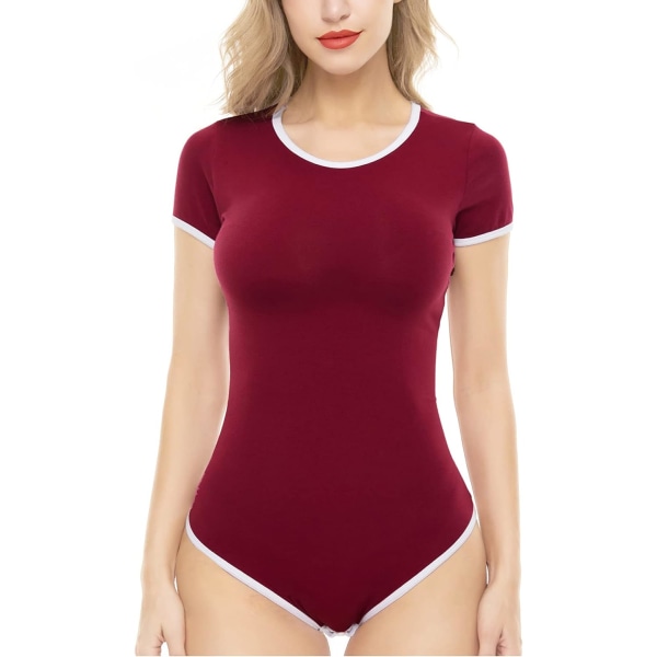 iePlusU Bomullsknapp i grenen Bodysuits Vuxen Romper Basics Röd 4X-Large