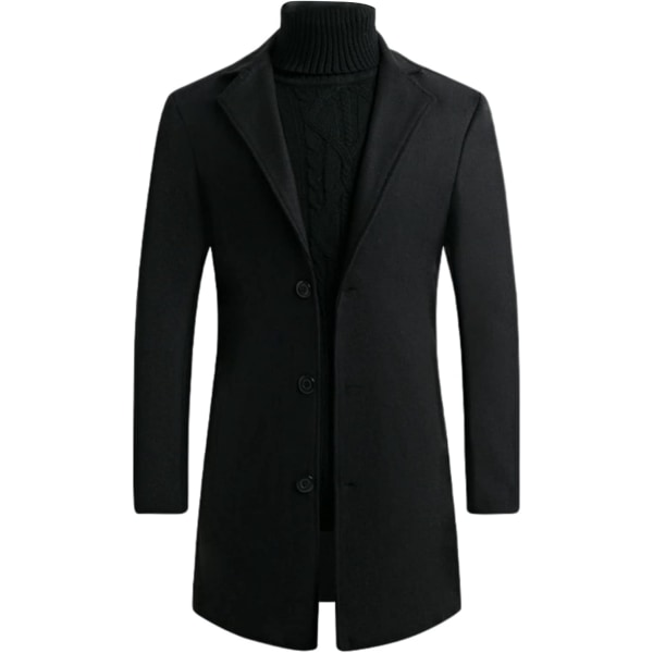 s Slim Fit Vintervarm kappa Ull Trenchcoat Solid Färg Lång Business Jacka Svart 4X-Large