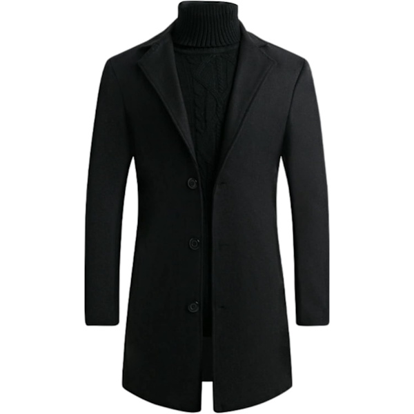 s Slim Fit Vintervarm kappa Ull Trenchcoat Solid Färg Lång Business Jacka Svart Stor