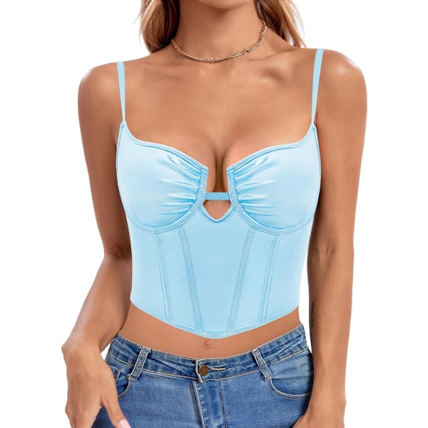 ia's Choice Damkvinnor Flickor Paljett Off Shoulder Tubtopp Blus Stretchy Bröstomslag Fest Crop Top Väst Silkeslen Blå X-Large