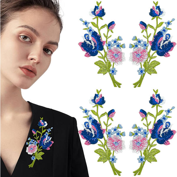 cs Rosblommig broderad applikation blomsterblad strykjärn på lappar bukett boho dekorativ broderi applikation sömnad pat