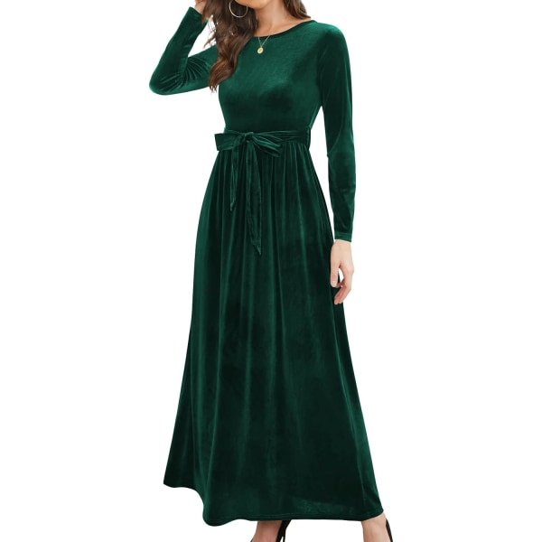 MOON Damkläder Jul Långärmad Sammet Vinter Formella Klänningar Elegant Höst Maxi Festklänning 1#mörkgrön X-Large