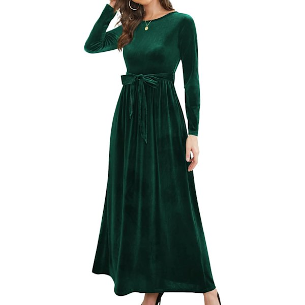 MOON Damkläder Jul Långärmad Sammet Vinter Formella Klänningar Elegant Höst Maxi Festklänning 1#mörkgrön XX-Large