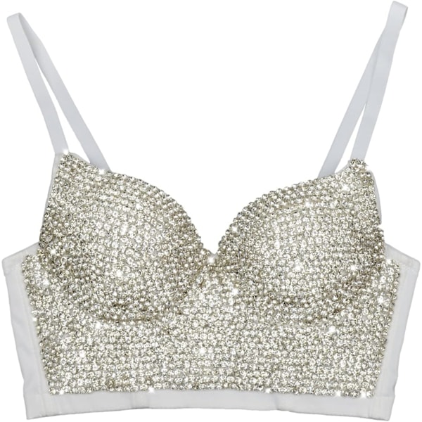ACCI Dam handgjorda strass diamant push up bustier crop top sexig punk korsett bh vit  X-Small