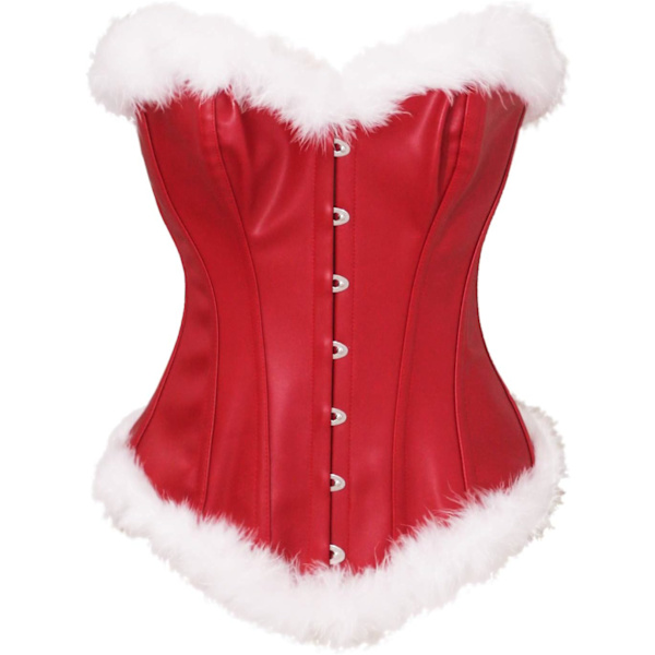 ingerie Damjultomten Fru Claus Kostym Bustier Korsett Topp Röd Läder Medium