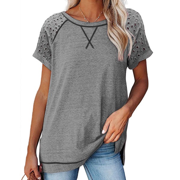 Dam T-shirt Casual Tee Shirt Top Blus Lös helg Gray XL