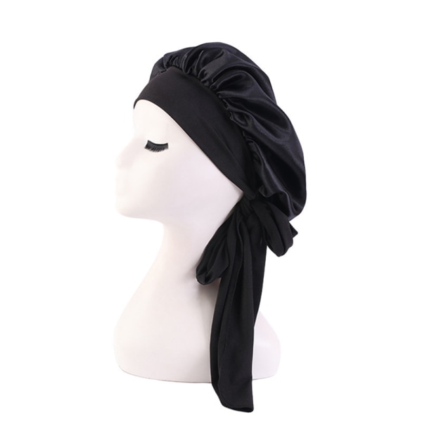 Kvinnor cap Head Cover Nattmössa Hair Wrap Sleep Hat Black Adjustable