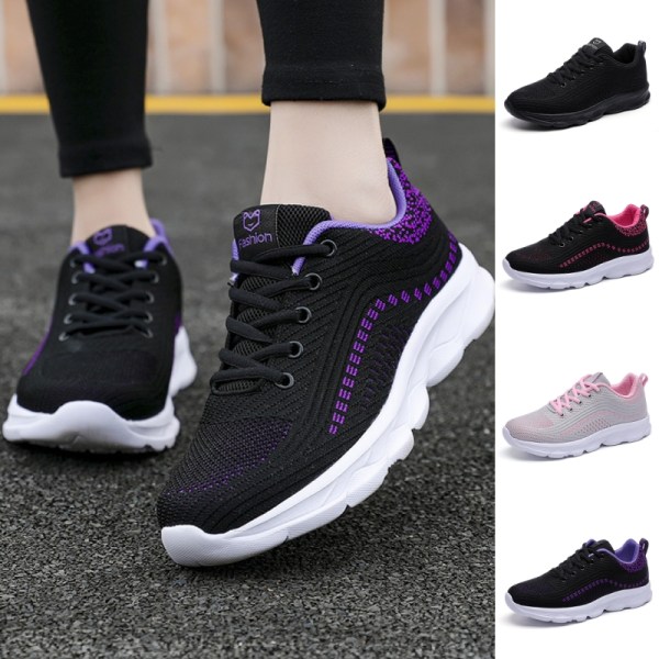 Sneakers med snörning för kvinnor med runda tå Black Purple 37