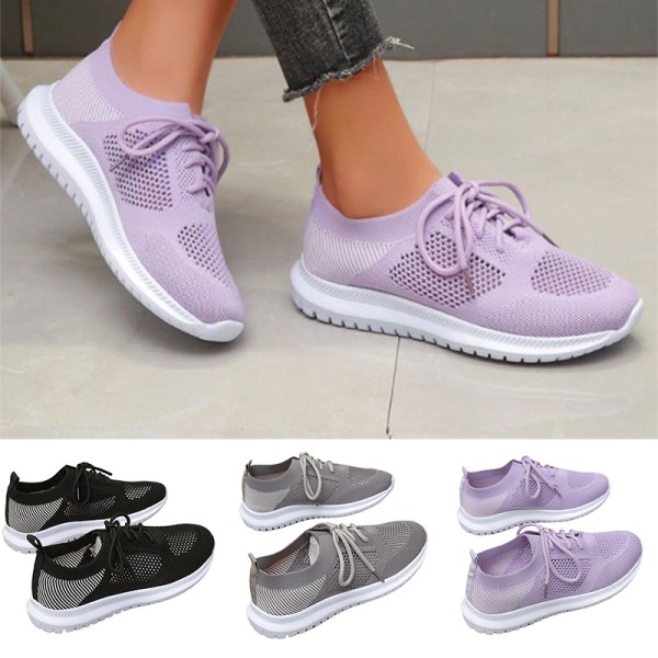 Kvinnor Low Top Lace Up Platta klackar Sneakers Mjuk Andas Purple 40