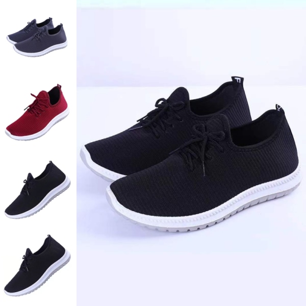 Unisex platta promenadskor Rund Toe Casual Sneakers Black-Men's Shoes 44