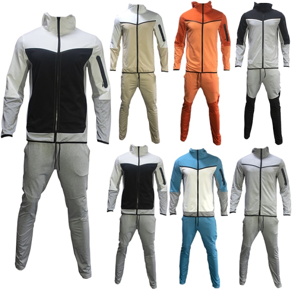 Sportdräkt med huva för män Zip Coats + Byxor Sweat Suit Svart Grå 2XL