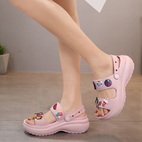 Kvinnors sandaler med öppen tå och ankelrem Platformsandaler Pink 41