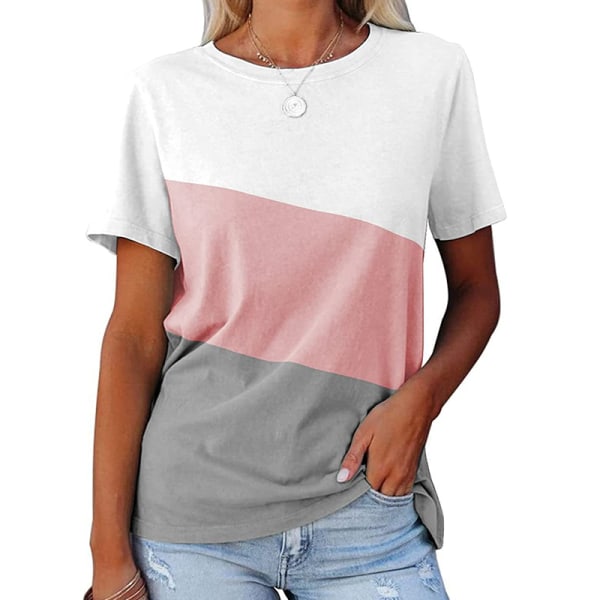 kvinnor färgmatchande kortärmad t-shirt casual baggy tunika topp White Pink Gray S
