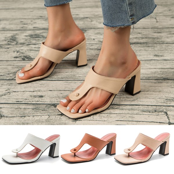 Köp Dam sommar klassiska sandaler tjock klack mode tofflor sommar Aprikos  38 | Fyndiq
