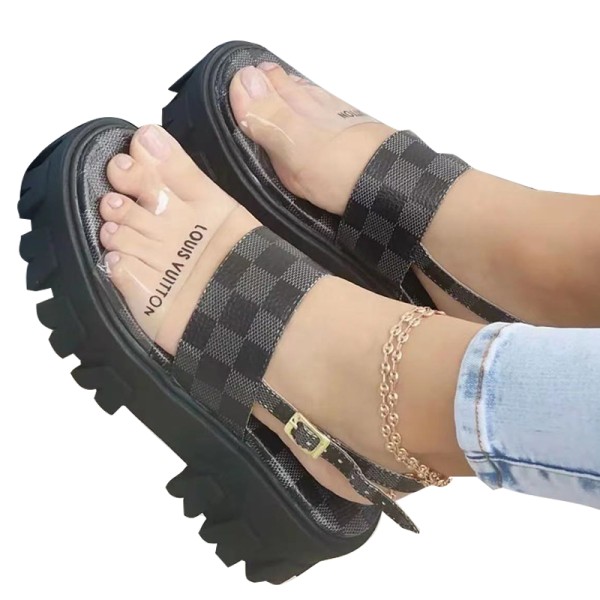 Kvinnors sandaler med öppen tå och ankelrem Platformsandaler Black 37
