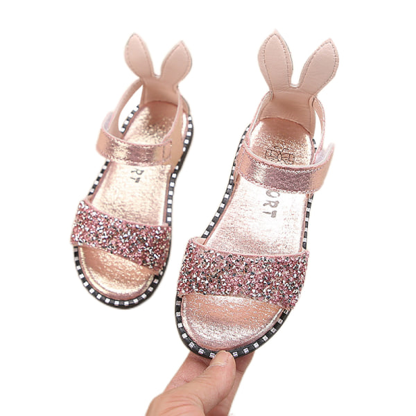 Flickor med öppen tå platta sandaler Ankelband Klänning Sandal Pink 33