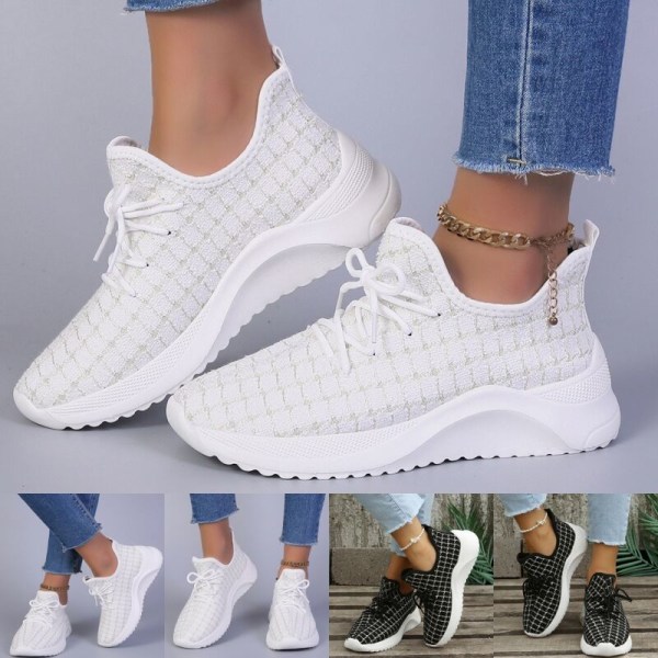 Kvinnor Rund Toe Walking Skor Låga Casual Sneakers Black 35