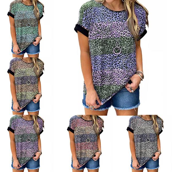 Köp Kvinnor sommartryckt kort ärm lös tröja topp grå M  Fyndiq