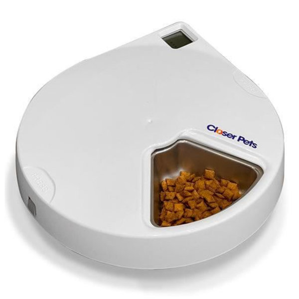 Closer Pets Femmålsautomatisk husdjursmatare med insatser i rostfritt stål (C500) Vit