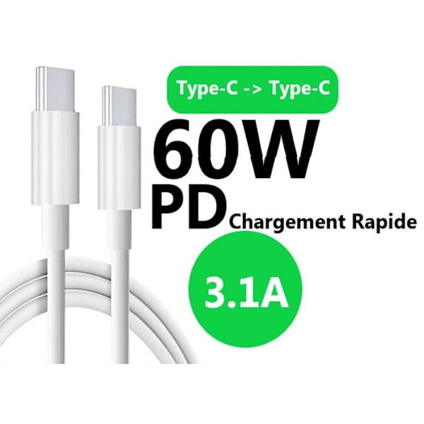 60 W USB C–USB C -kaapeli – 1 metrin pituinen OnePlus Nord CE4 Lite 5G, 3,1 A PD-pikalatauskaapeli