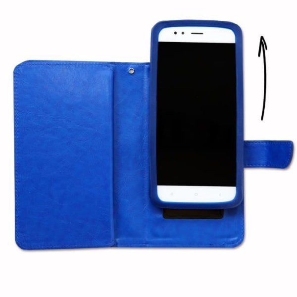 PH26® Folio fodral för Asus Zenfone 2 ze551ml plånboksformat i blått ekoläder med dubbel invändig korthållarflik,