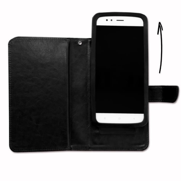 Foliofodral för ZTE Blade A510 plånboksformat i svart ekoläder med dubbel invändig flik, korthållare, stängning