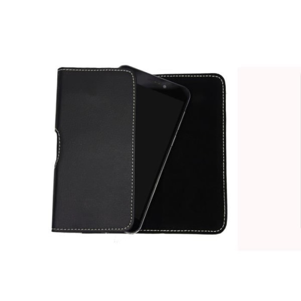 Alcatel One Touch Scribe Easy bæltepose i kvalitetssort læder med clips + løkke, lukning Svart