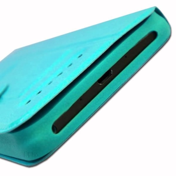 Cubot A5 Extra Slim Turquoise Folio Cover X 2 Ikkunat laadukkaasta ekologisesta nahasta magneettisuljuksella ja ompeleilla