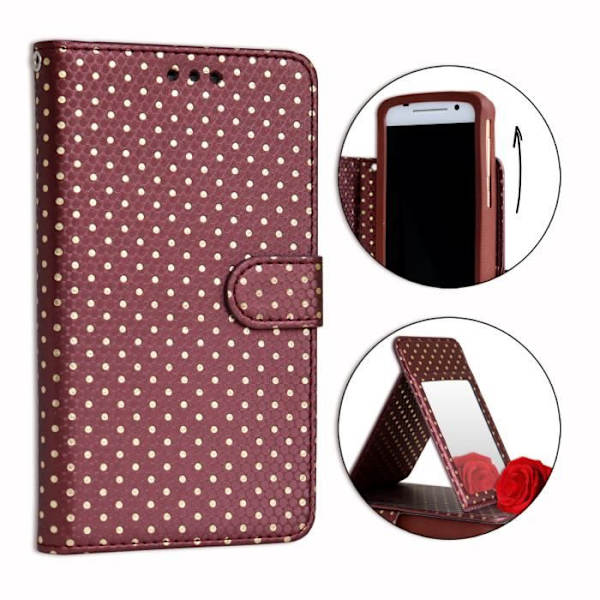 Housse folio - PH26® - Zenfone 4 Selfie Pro - Økologisk læder i brun med gyldne prikker - Spejl - Kreditkortlomme Brun med guldprickar