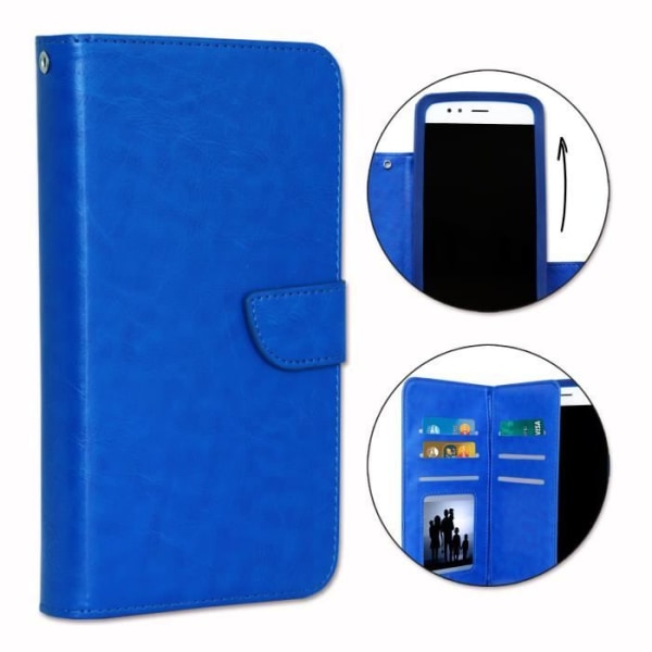 Foliofodral för Oukitel U19 plånboksformat i blått ekoläder med dubbel invändig flik, korthållare, stängning
