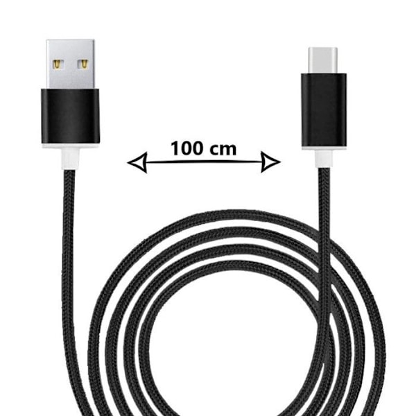 USB-C-kabel kompatibel Oppo Reno12 FS 5G nylonflätad USB-kabel 1 meter snabbladdnings-/synk-dataöverföringskabel - SVART