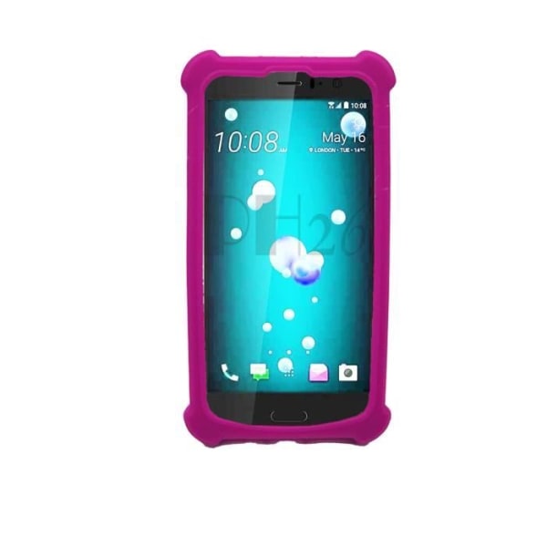 Samsung Galaxy J1 Ace Nahkaverhoiltu takakuori fuksia silikonireunat iskusuojilla by PH26®