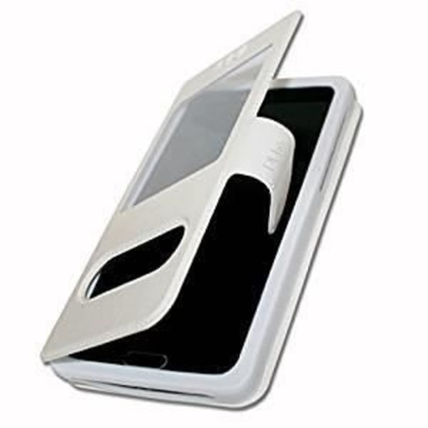 Nokia 3.2 Extra Slim White Folio Case X 2 Windows i ekologiskt kvalitetsläder med magnetisk stängning och synliga sömmar