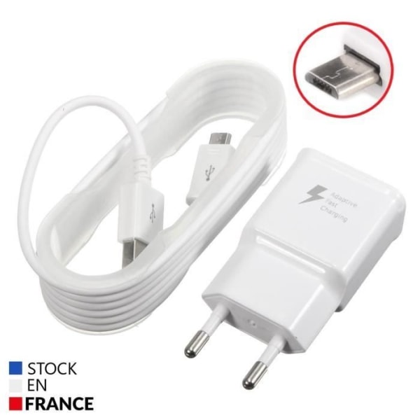 3A opladerpakke til Alcatel One Touch Pop C7 + Micro USB-kabel - Ultrahurtig og kraftfuld 3A oplader + Micro USB-kabel Vit