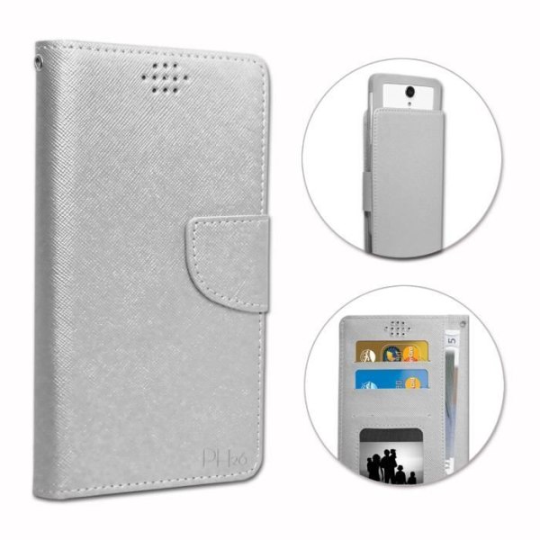 Etui Housse Folio - PH26® - View XL - Texturerad Konstläder - Silver - Magnetisk Pengar