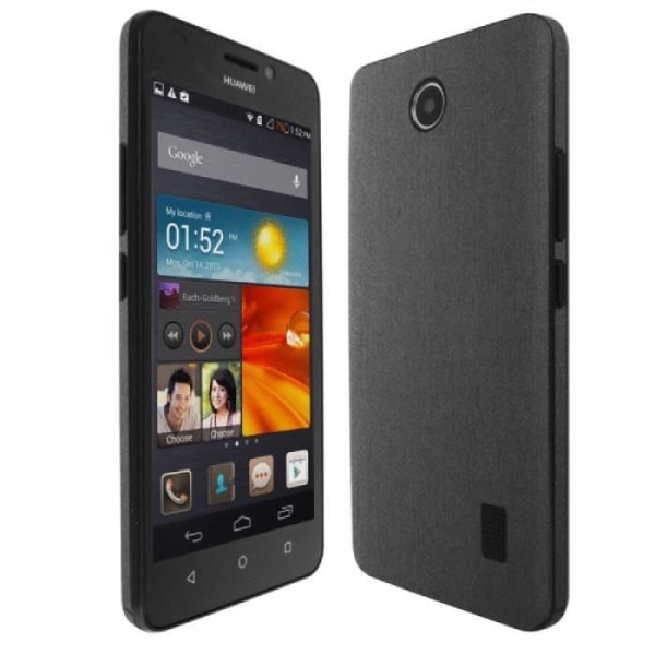 Huawei Y635 dedikeret folio sort etui med vinduer i læderlook med synlige stikninger af PH26®