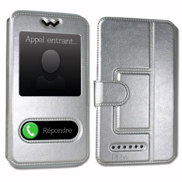 Super Pack Cover til UMIDIGI A7 Pro Extra Slim 2 Eco-lædervinduer + 3 højgennemsigtige beskyttelsesbriller SØLV