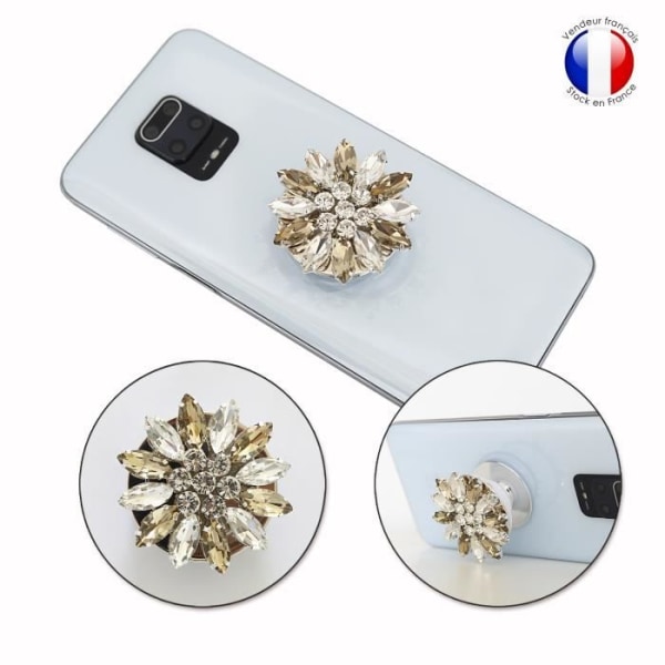 Vikbar mobiltelefonhållare för ZTE Blade A3Y Super Diamond Design - Diamond Gold &amp; White