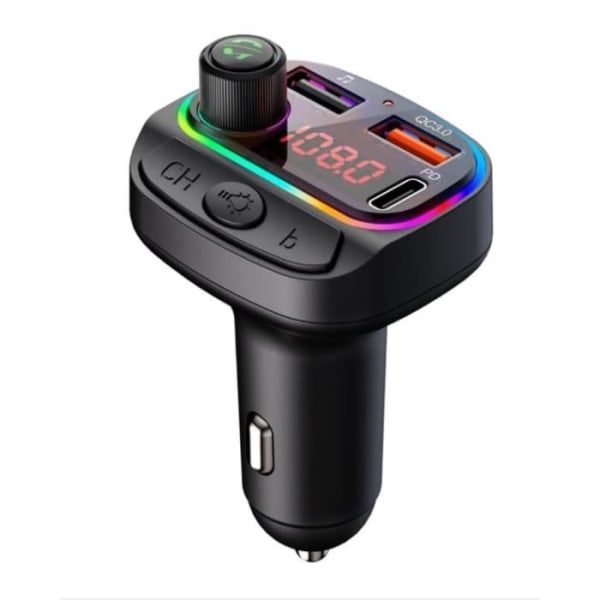 FM Bluetooth-transmitter kompatibel med Lenovo K5 Pro, Adapter til bilradio med USB musikafspiller oplader Svart