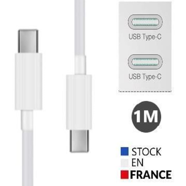 USB Typ C till Typ C-kabel - 1 meter för Infinix Hot 11S Snabbladdning - Snabbladdnings-synkroniseringskabel Vit