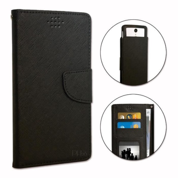 Housse folio - PH26® - L-EGANT ONE-R - Sort - Simili læder tekstur - Universel Svart