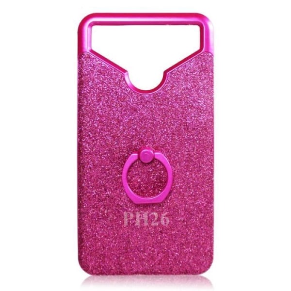 Samsung Galaxy J2 (2018) Fuchsia diamant rhinestone effekt bakfodral med anti-chock silikon gel konturer med selfie ring,