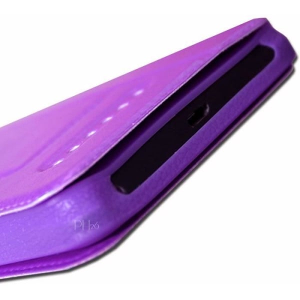 Blu C6L Extra Slim Purple Folio Cover Case X 2 Windows i ekologiskt kvalitetsläder med magnetisk stängning och synliga sömmar