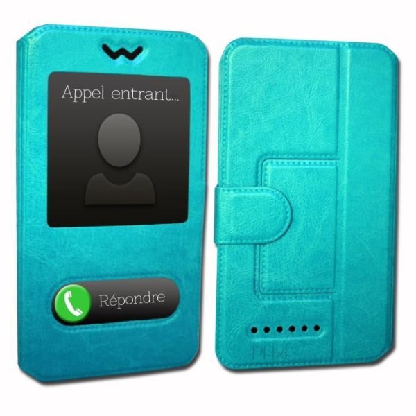 Doogee Y7 plus Extra Slim Turquoise Folio Case X 2 Ikkunat laadukkaasta ekologisesta nahasta magneettisuljuksella ja ompeleilla