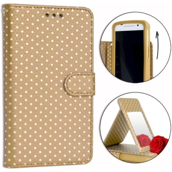 Folio kotelon kansi Lenovo K12 eko-nahkaiselle lompakkoformaatille - kaksinkertainen sisäläppäkorttipidike magneettisuljin - GOLD Beige