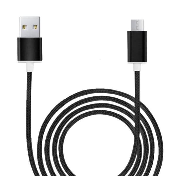 Micro USB-kabel til Danew Konnect 556 i nylonflettet synkroniseret hurtig dataoverførsel - SORT Svart
