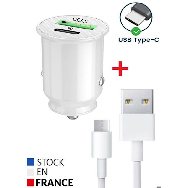 Autolaturipaketti Blackview Oscal Tiger 13:lle 5G USB-USB Type C Pikalataus 30W PD & QC 3.0 + 1 Type C kaapeli - 2 porttia