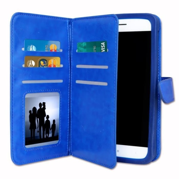 Foliofodral för Huawei Ascend Mate 7 Monarch plånboksformat i blått ekoläder med dubbel invändig flikkorthållare,